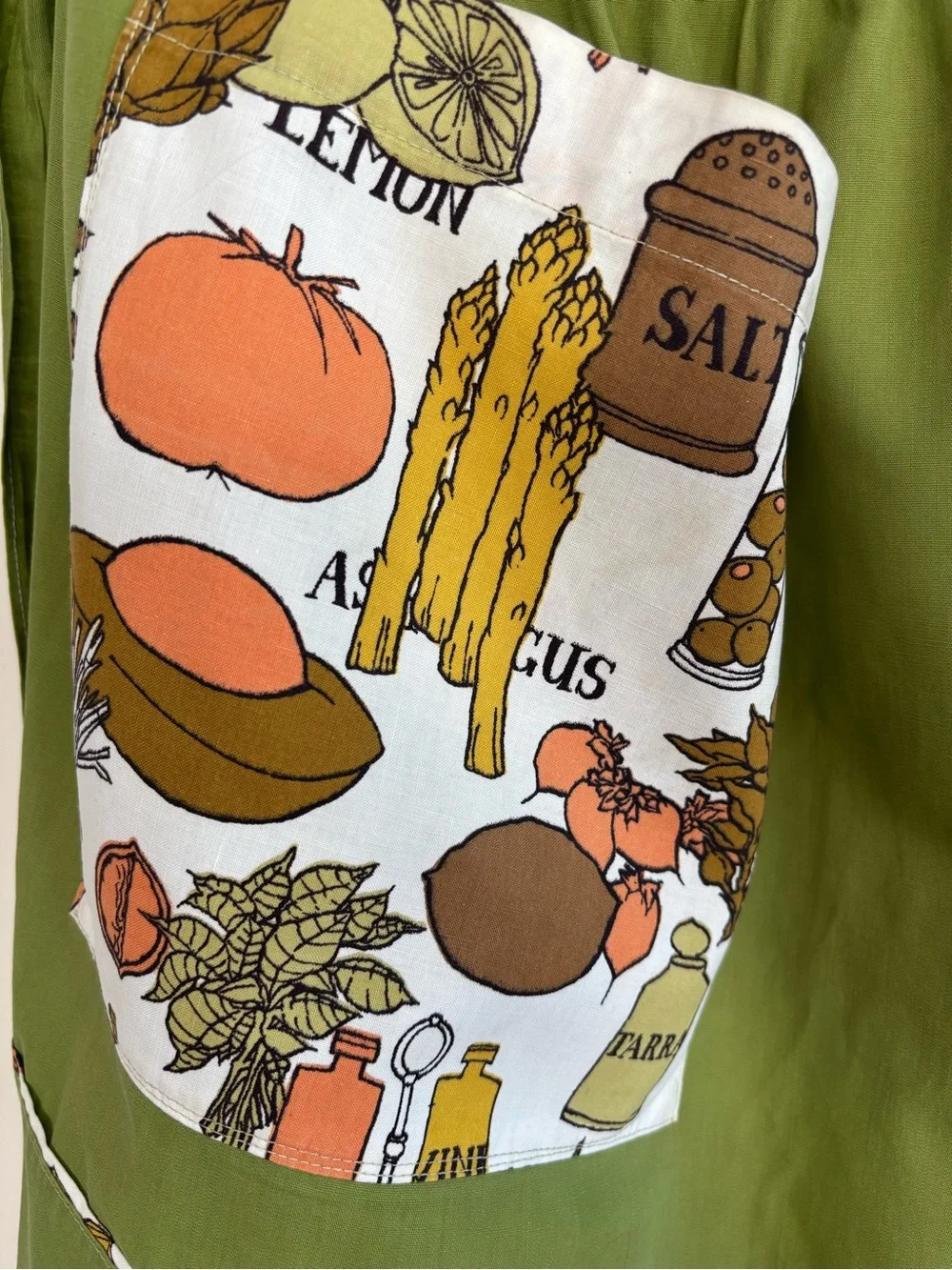 Vintage Handmade Half Apron with Vegetable Print Pockets